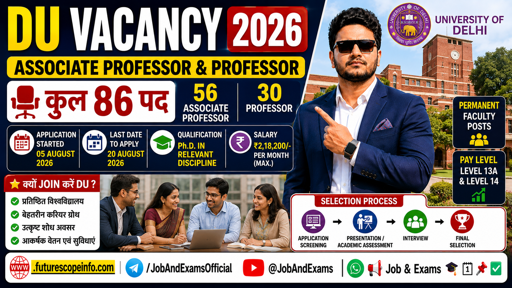 DU Vacancy 2026 Delhi University में 86 Faculty Posts, Associate Professor & Professor Recruitment, Salary ₹2.18 Lakh
