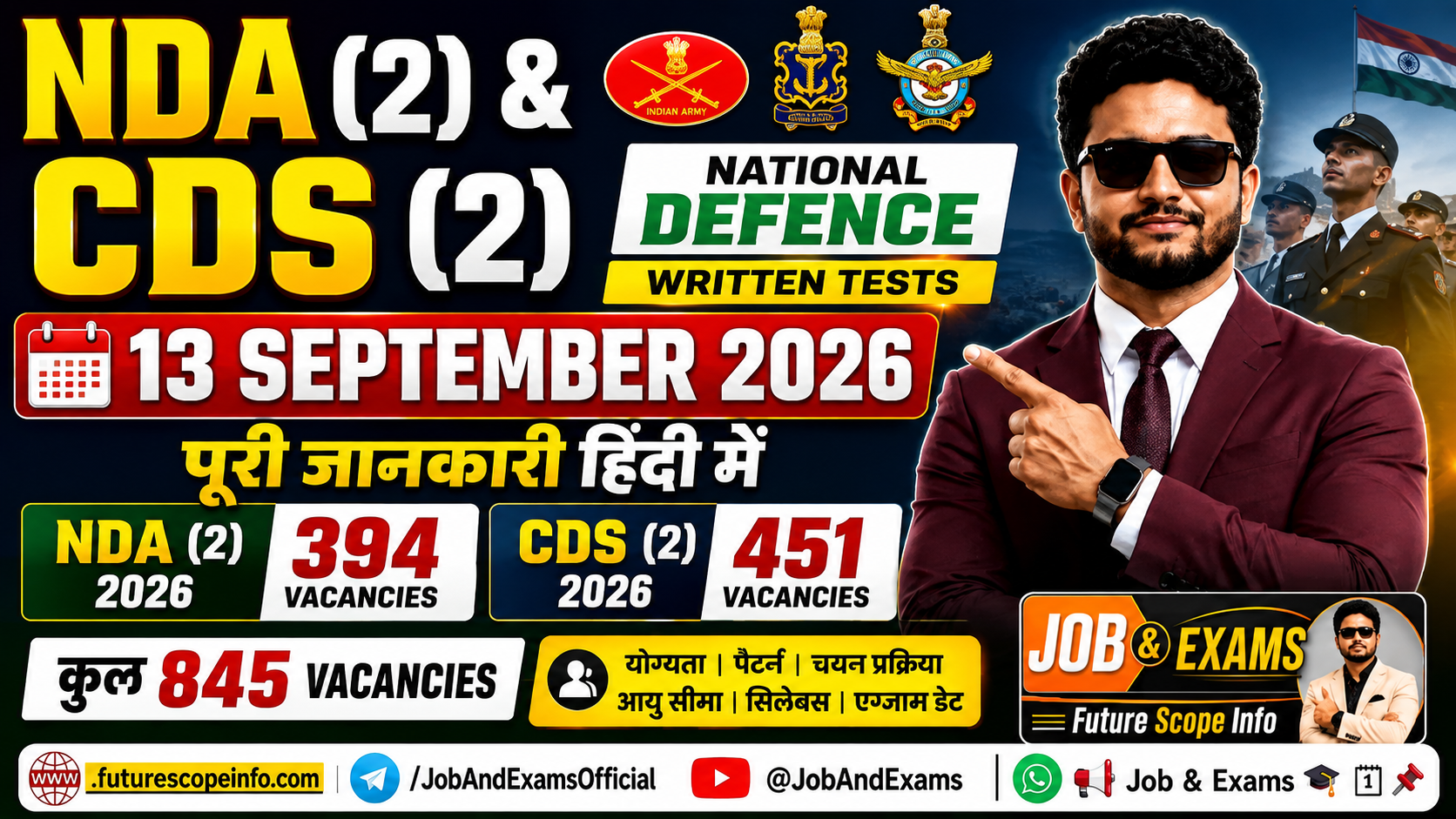 NDA (2) & CDS (2) Exam 2026 13 सितंबर 2026 को होगी National Defence Written Exam, 845 Vacancies की पूरी जानकारी